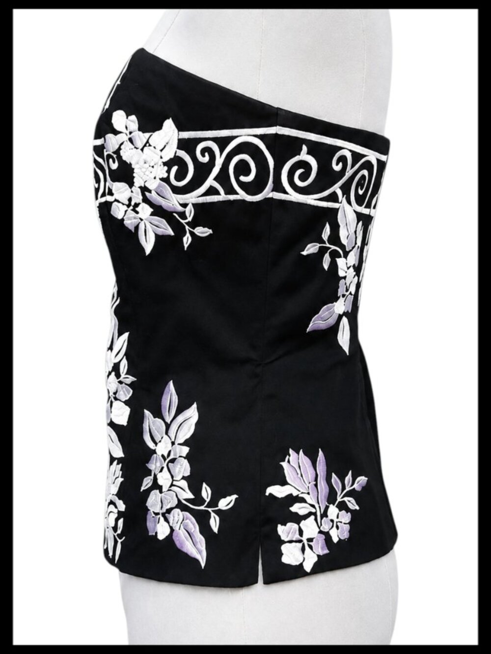 White House Black Market Bustier Top Black White Strapless Embroidered S 6 - Picture 5 of 7